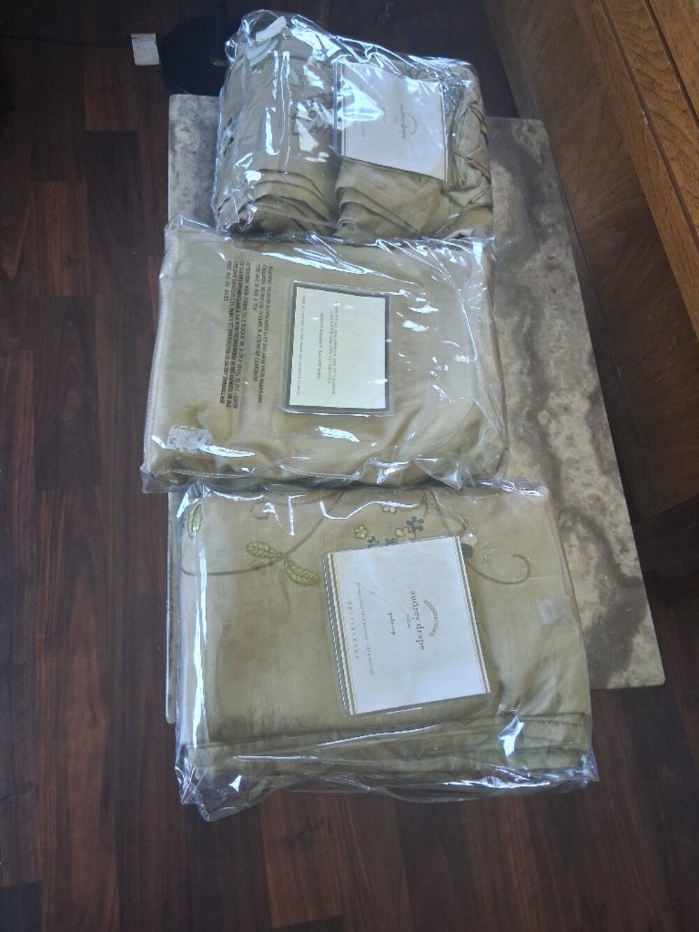 Pottery Barn Audrey 50W x 96L Gold Pole Top Floral SILK Drapes. Set of 2